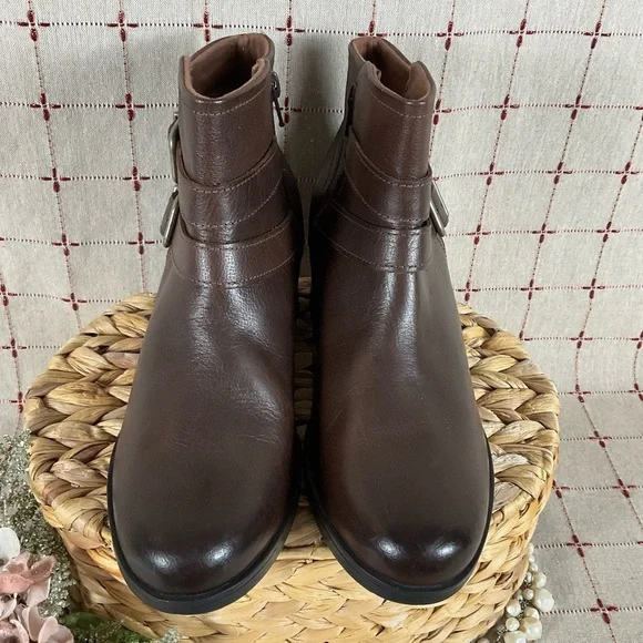 Clarks Collection Ultimate Comfort “Hollis Pearl” Mahogany Leather Ankle Boot 10 - Picture 3 of 7